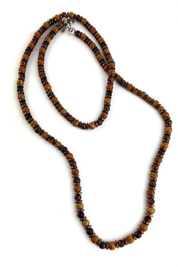 Kaplan Gözü  Ve Hematit Taşlı El İşi Doğal Taş Kolye ürün görseli