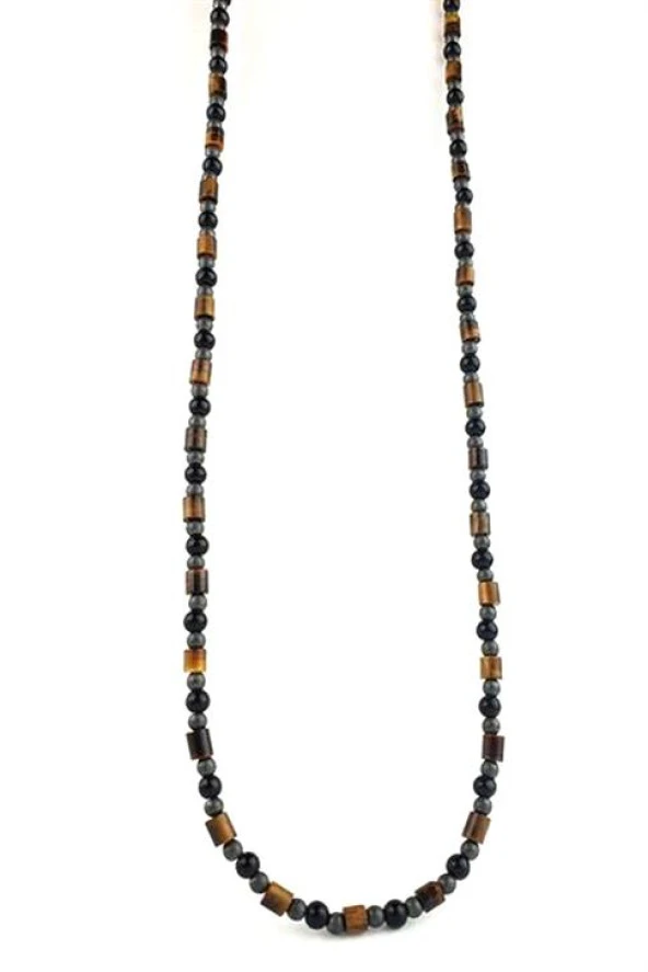 Kaplan Gözü Oniks Ve Hematit Taşlı El İşi Doğal Taş Kolye ürün görseli