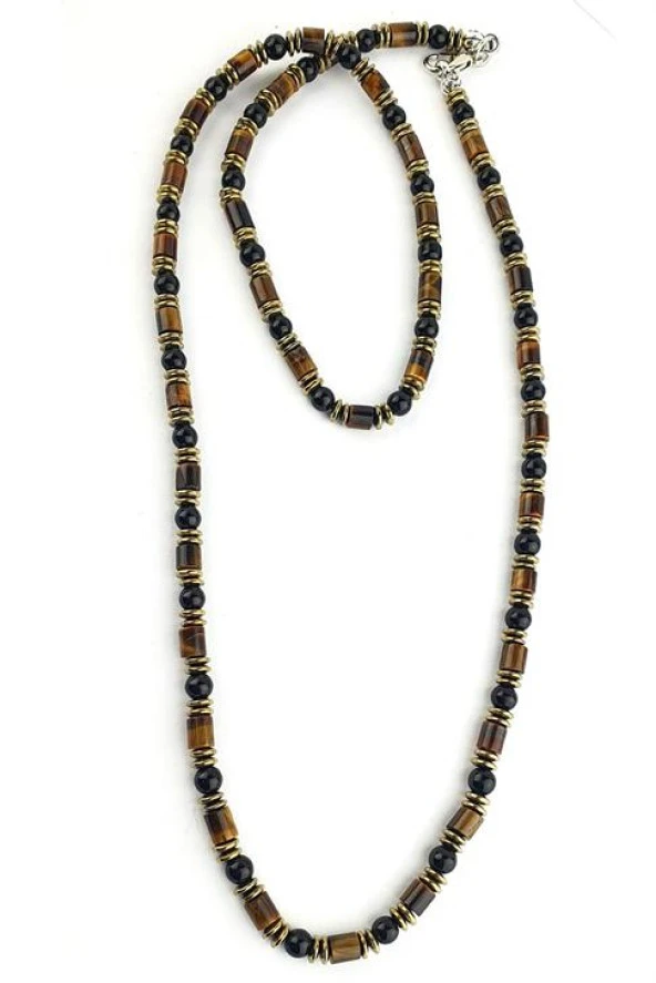 Kaplan Gözü Oniks Ve Hematit Taşlı El İşi Doğal Taş Kolye ürün görseli