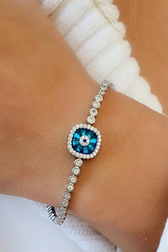 İtalyan 925Ayar Gümüş Nazar Boncuklu Su Yolu Bileklik ürün görseli