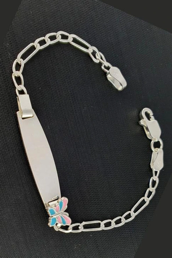 Mineli Kelebek Figürlü 925 Ayar Gümüş Çocuk Bileklik ürün görseli