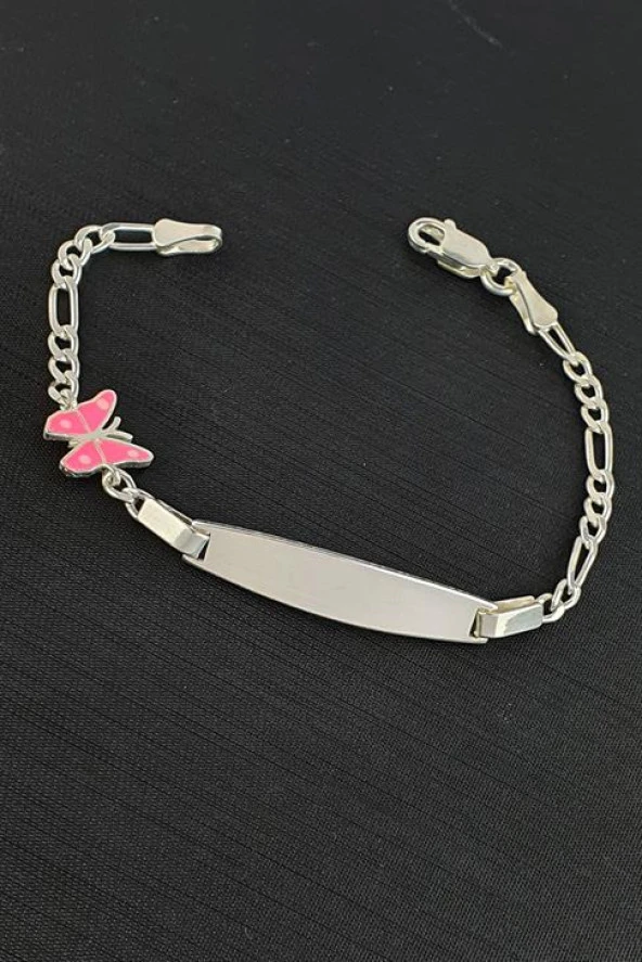 Pembe Mineli 925Ayar Gümüş Kelebek Figürlü Kız Çocuk Bileklik ürün görseli