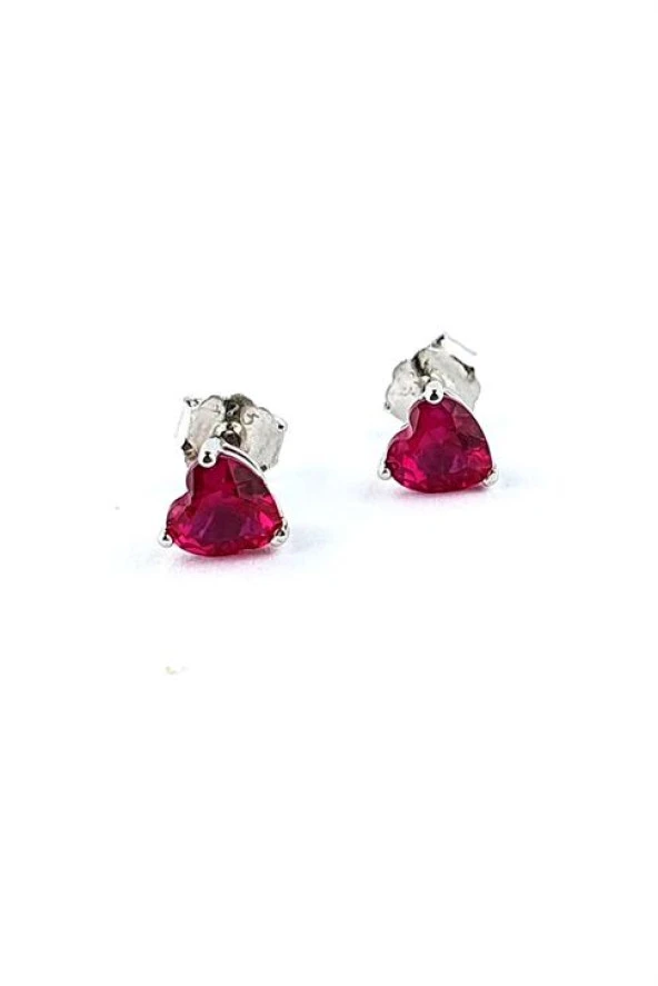 Sky Diamond Red Creative Rubies Taşlı Minimal Kalp Küpe ürün görseli