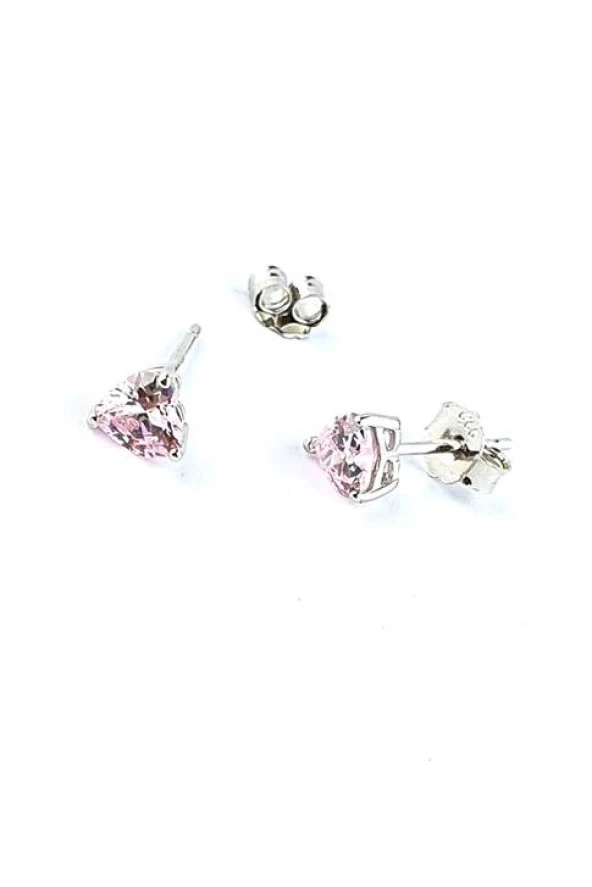 Sky Diamond Pink Morganit Taşlı Minimal Kalp Küpe ürün görseli