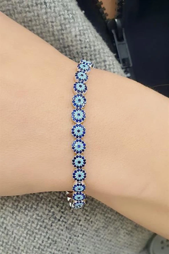 Nazar Boncuklu 925 Ayar Gümüş Su Yolu Bileklik ürün görseli