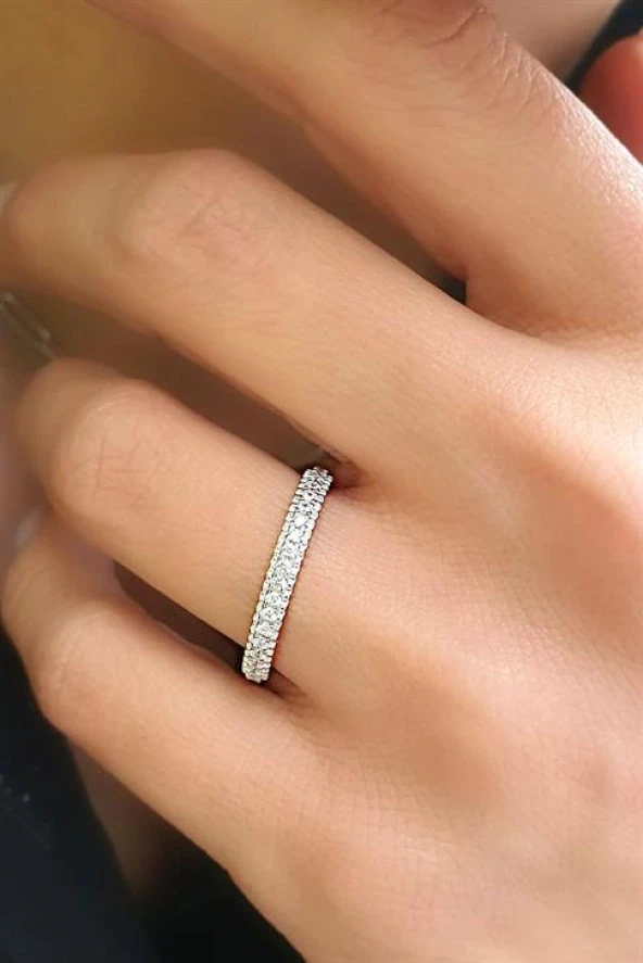 Sky Diamond Taşlı 925Ayar Gümüş Üzerine Beyaz Altın Kaplama Tamtur Yüzük ürün görseli