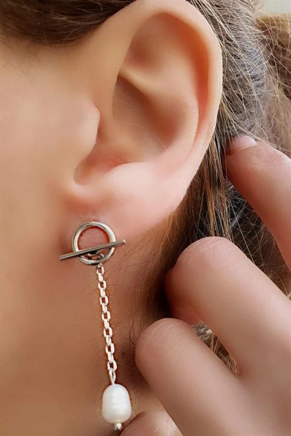 İtalyan Tasarımı 925Ayar Gümüş Tasarım İnci Küpe ürün görseli