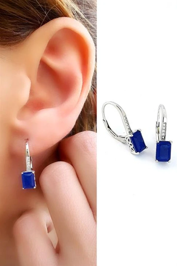 Sky Diamond Blue Creative Sapphire Taşlı 925 Ayar Gümüş Baget Küpe ürün görseli