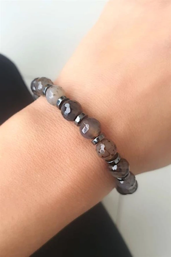 Akik Ve Hematit Taşlı El İşi Doğal Taş Bileklik ürün görseli