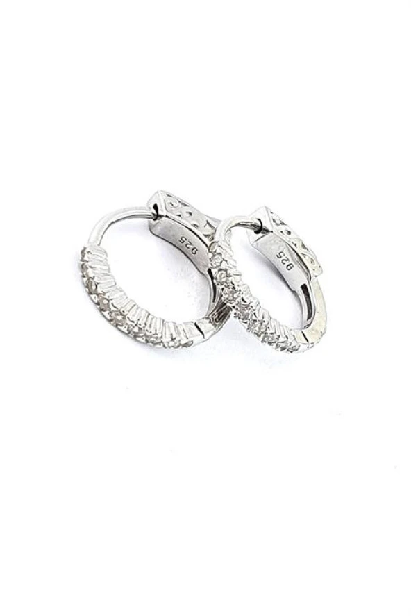 Sky Diamond Taşlı 925Ayar Gümüş Üzerine Beyaz Altın Kaplama Tarz Sırataş Halka Küpe ürün görseli