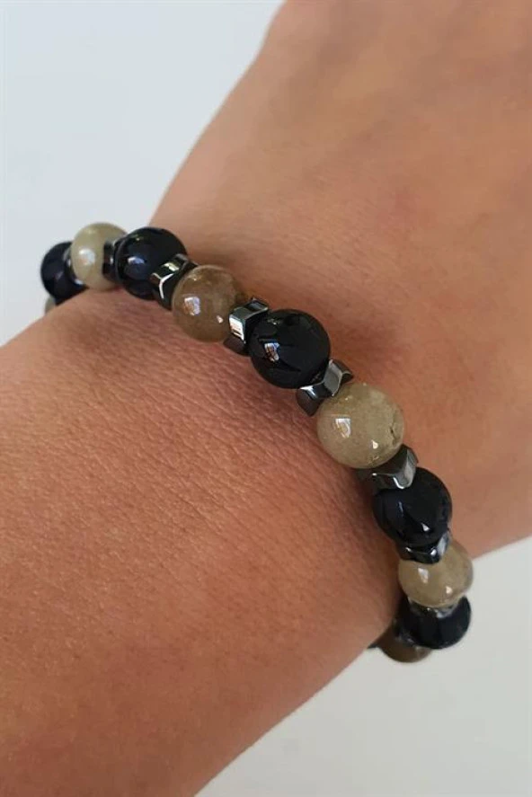 Oniks Hematit Ve Yeşim Taşlı El İşi Doğal Taş Bileklik ürün görseli