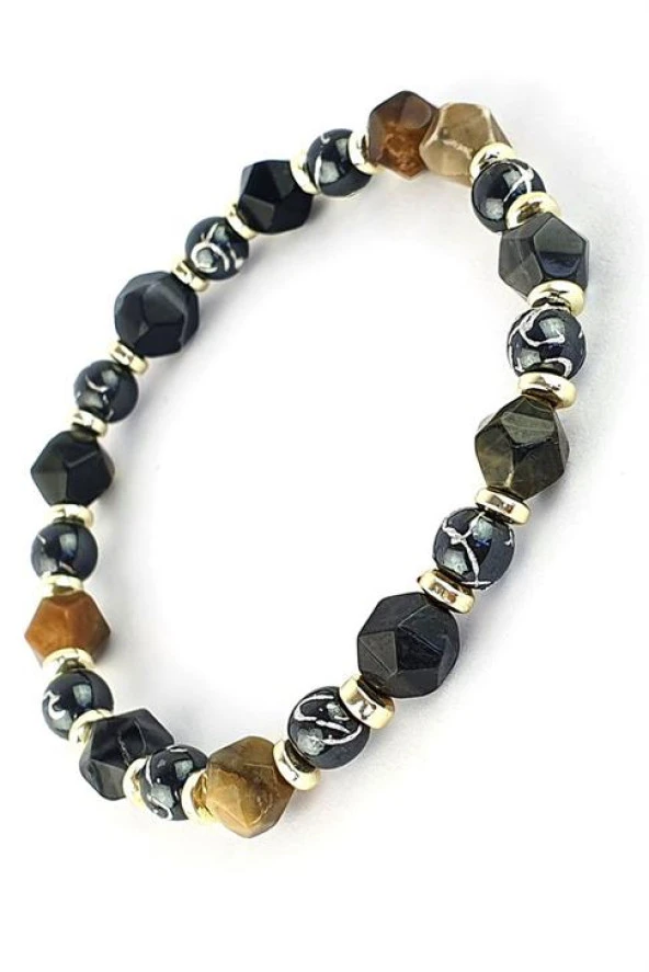 Hematit Ve Akik Taşlı El İşi Doğal Taş Bileklik ürün görseli