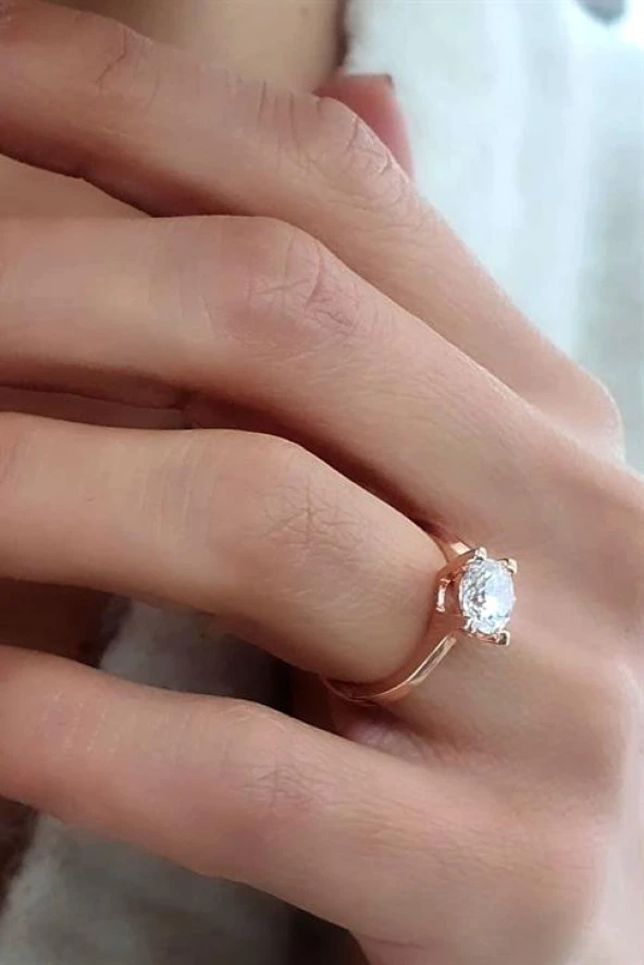 Sky Diamond Taşlı 925Ayar Gümüş Üzerine Rose Altın Kaplama Burgu Tek Taş Yüzük ürün görseli