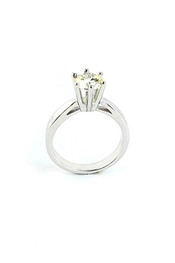 Sky Diamond Taşlı 925Ayar Gümüş Üzerine Beyaz Altın Kaplama Tek Taş Yüzük ürün görseli