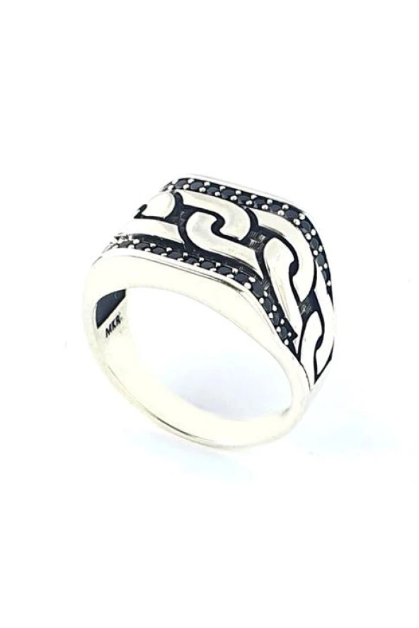 Oniks Taş Detaylı 925Ayar Gümüş Tasarım Erkek Yüzük ürün görseli