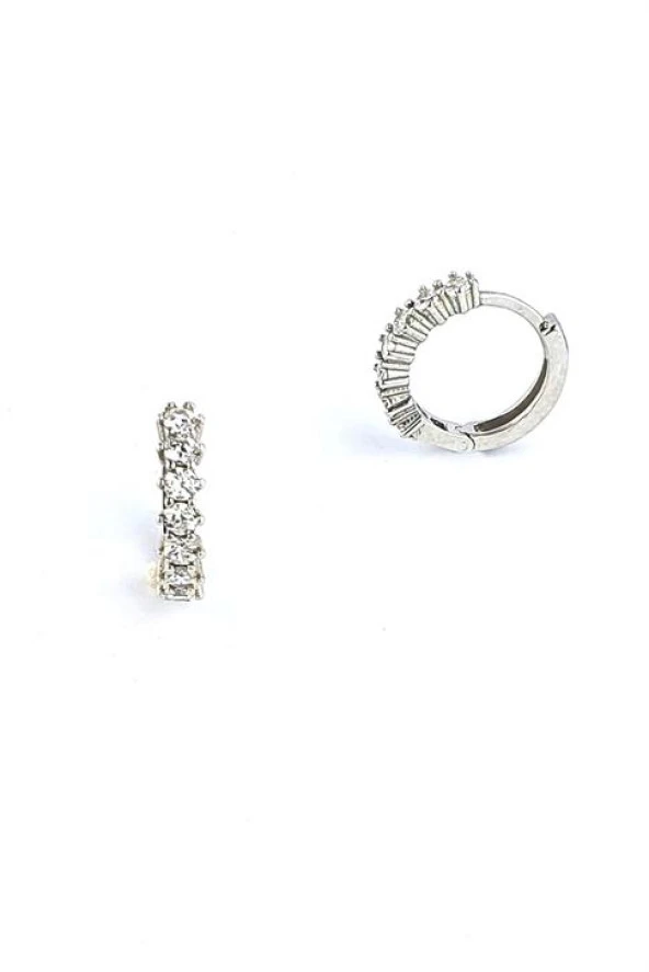 Pırlanta Parlaklığında Zirkon Taşlı 925Ayar Gümüş Sırataş Halka Küpe ürün görseli