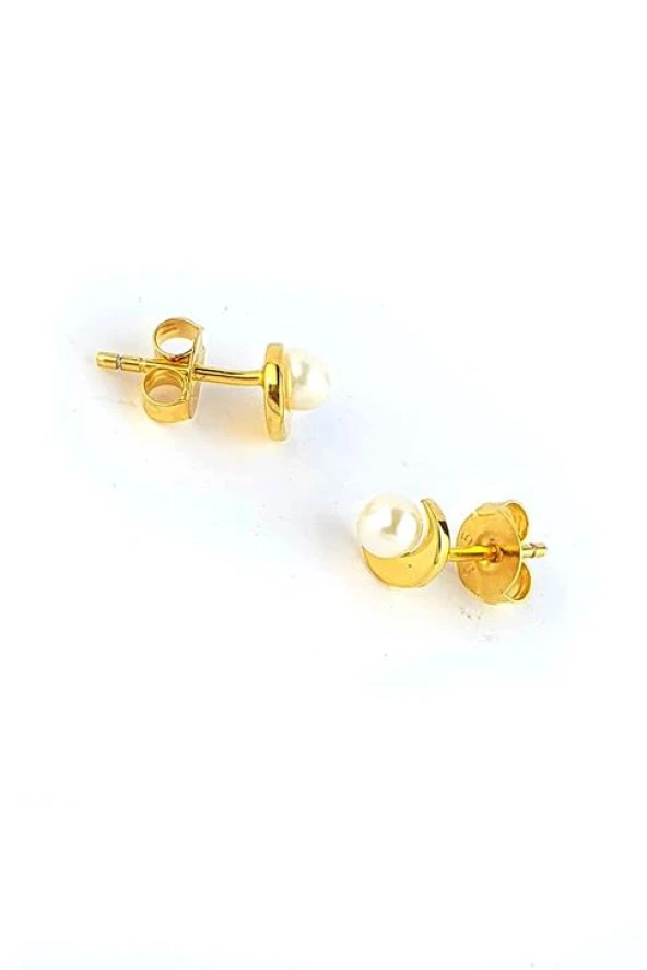 İtalyan Tasarımı 925Ayar Gümüş Üzerine Altın Kaplama İnci Küpe ürün görseli