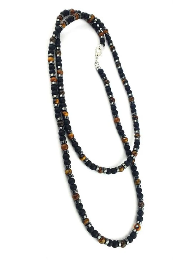 Mat Oniks Kaplan Gözü Hematit Taşlı El.İşi Tasarım Doğal Taş Kolye ürün görseli