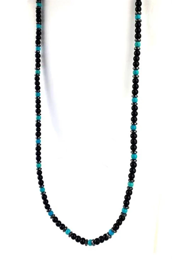 Turkuaz Oniks Ve Hematit Taşlı El İşi Tasarım Doğal Taş Kolye ürün görseli