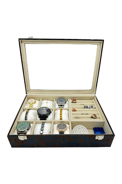 Saat Ve Takı Kutusu Çatlak Kahve Desenli Özel Seri - Resim 2