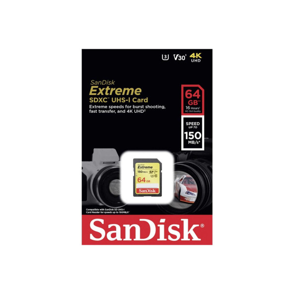 SanDisk Extreme 64 GB 150 MB/s C10 SDXC V30 UHS-I U3 SDSDXV6-064G-GNCIN SD Kart - 2