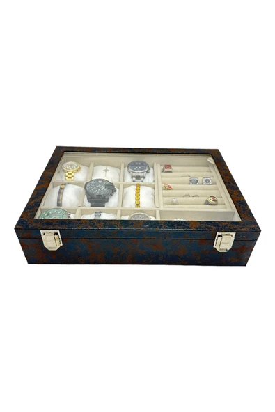 Saat Ve Takı Kutusu Çatlak Kahve Desenli Özel Seri - Resim 4