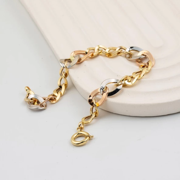 Halkalı Tria Renkli 14 Ayar Altın Bayan Bileklik - Resim 4