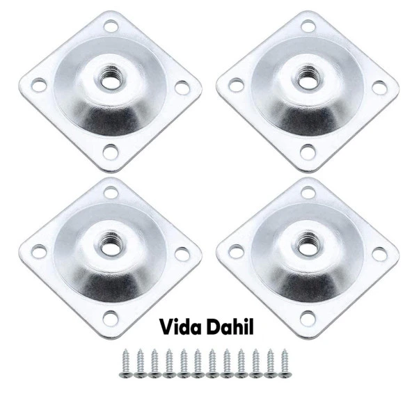 Mobilya Dolap Masa Baza Zigon Sehpa Ayağı Metal Bağlantı Aparatı M8 Civatalı Düz Ayak Tabanı (4 ADET) - Resim 2