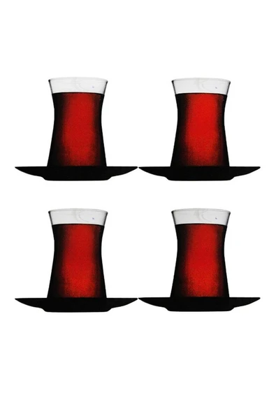 Paşabahçe Heybeli Siyah Tabaklı Çay Seti 4 Kişilik 95290 8 Parça - Resim 3