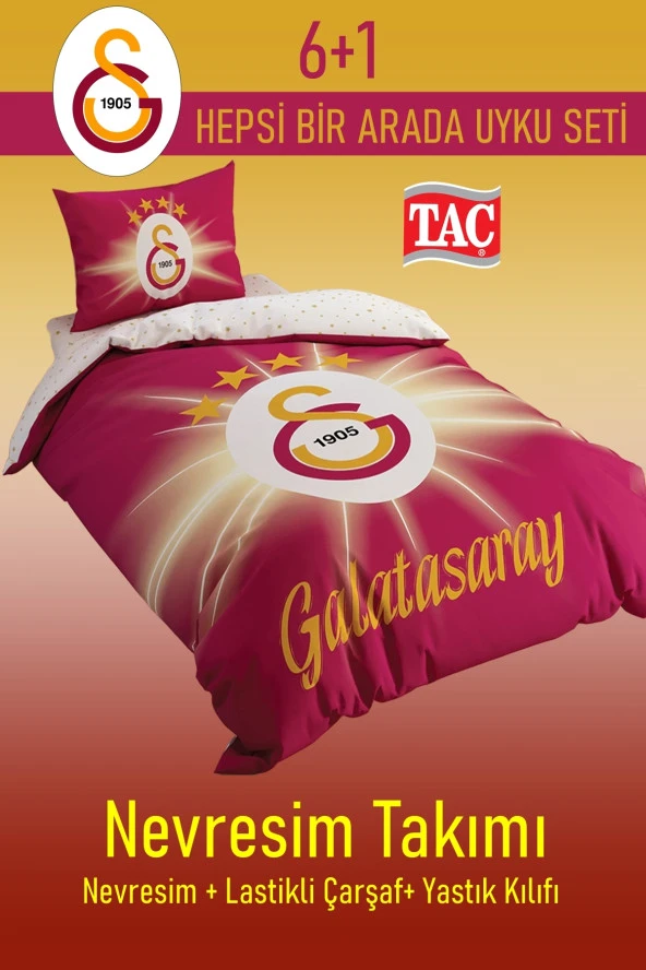 Galatasaray Lisanslı 6 Parça Uyku Seti Yastık Hediyeli - Galatasaray Tek Kişilik Uyku Seti - Resim 2
