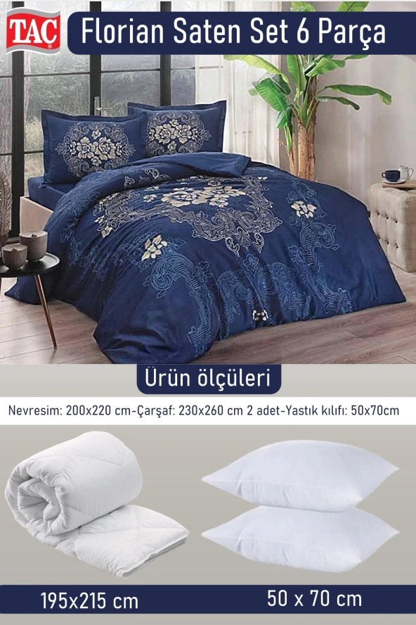 Florian Saten Uyku Seti 6 Parça Lacivert - Gothic Themed Satin Duvet Cover - 2