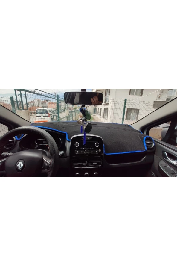 Renault Clio 4 2012-2020 Modelleri Için Uygun Torpido Koruma Halısı Siyah Kenar Renk Mavi