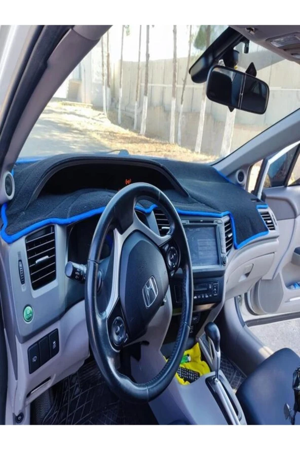 Honda Civic 2011-2014 Modelleri Için Uygun Torpido Koruma Halısı Siyah Kenar Renk Mavi - Resim 3