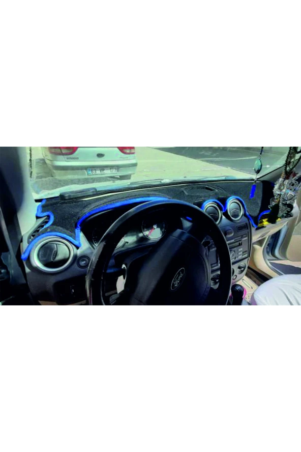 Ford Fiesta 2002-2009 Modelleri Için Uygun Torpido Koruma Halısı Siyah Kenar Renk Mavi - 3