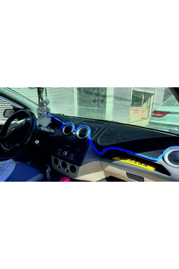 Ford Fiesta 2002-2009 Modelleri Için Uygun Torpido Koruma Halısı Siyah Kenar Renk Mavi - 2