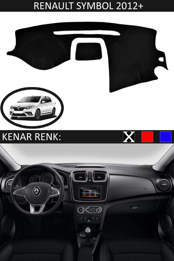 Renault Symbol 2012+ Için Uygun Torpido Koruma Halısı Siyah Kenar Renk Siyah ürün görseli