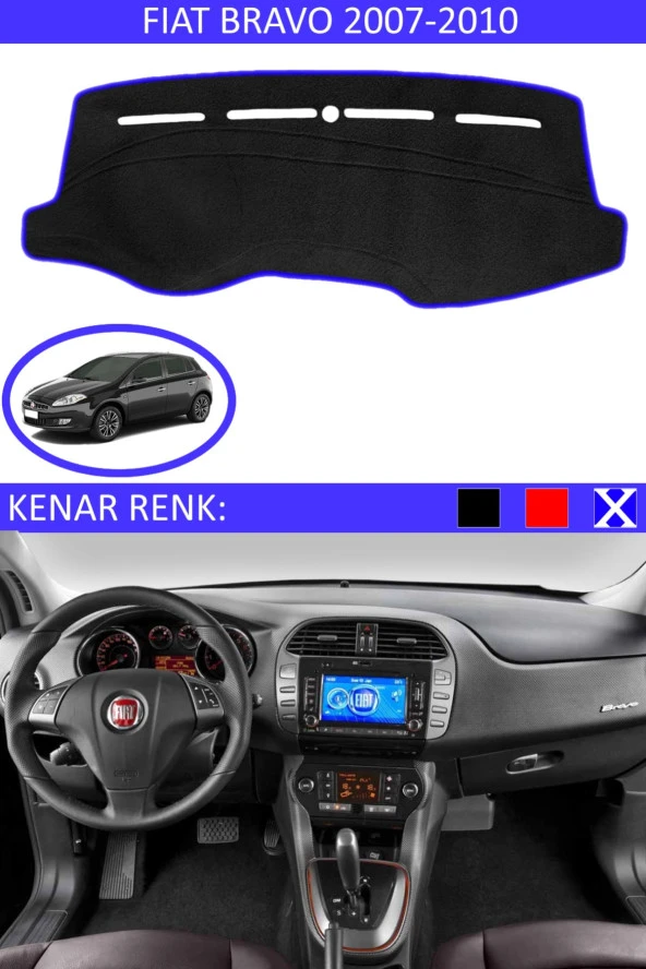 Fiat Bravo 2007-2010 Modelleri Için Uygun Torpido Koruma Halısı Siyah Kenar Renk Mavi