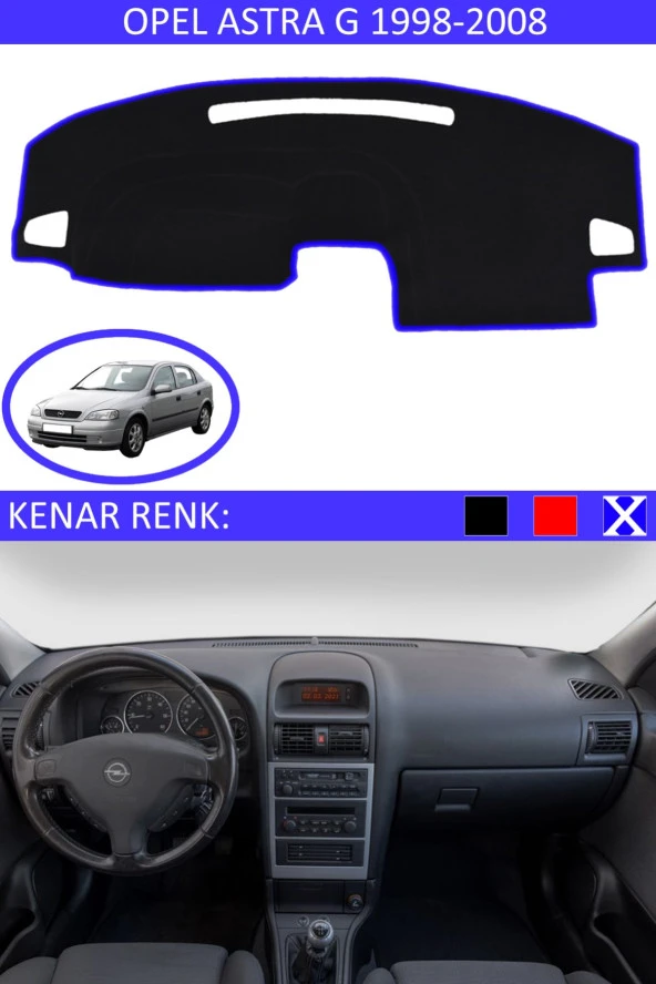 Opel Astra G 1998-2008 Için Uygun Torpido Koruma Halısı Siyah Kenar Renk Mavi