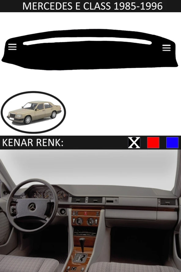 Mercedes E Class 1985-1995 Için Uygun Torpido Koruma Halısı Siyah Kenar Renk Siyah ürün görseli