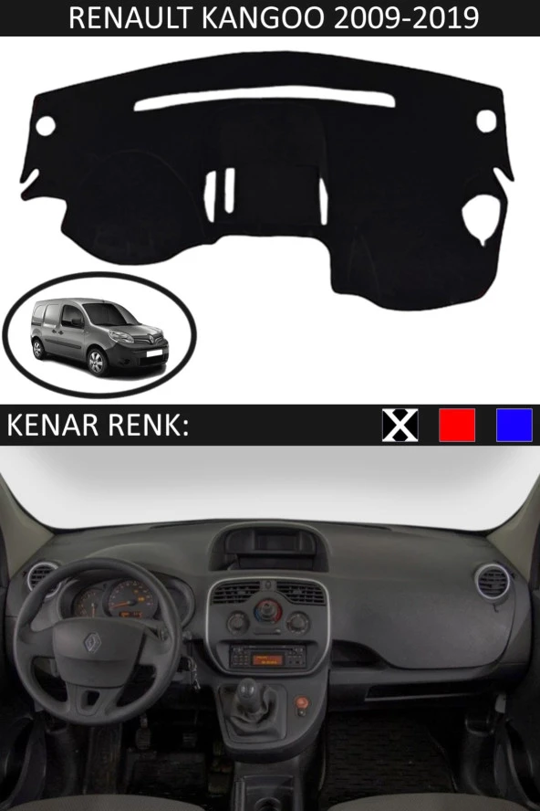 Renault Kangoo 2009-2019 Için Uygun Torpido Koruma Halısı Siyah Kenar Renk Siyah