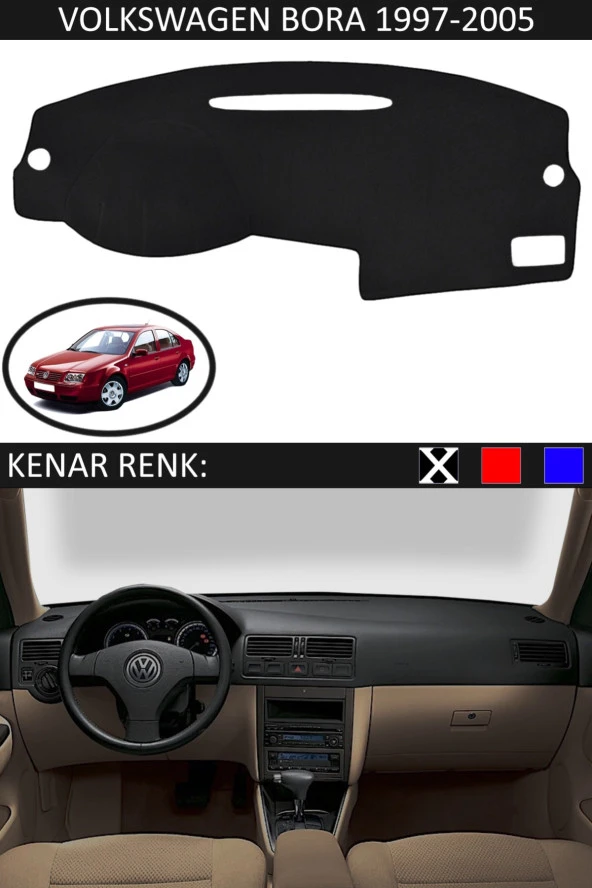 Volkswagen Bora 1997-2005 Için Uygun Torpido Koruma Halısı Siyah Kenar Renk Siyah ürün görseli