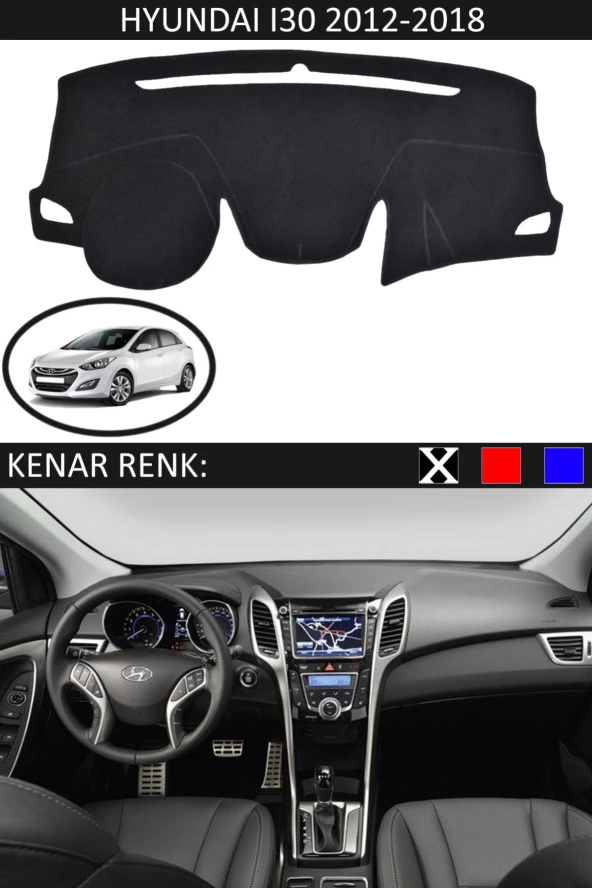 Hyundai I30 2012-2018 Için Uygun Torpido Koruma Halısı Siyah Kenar Renk Siyah