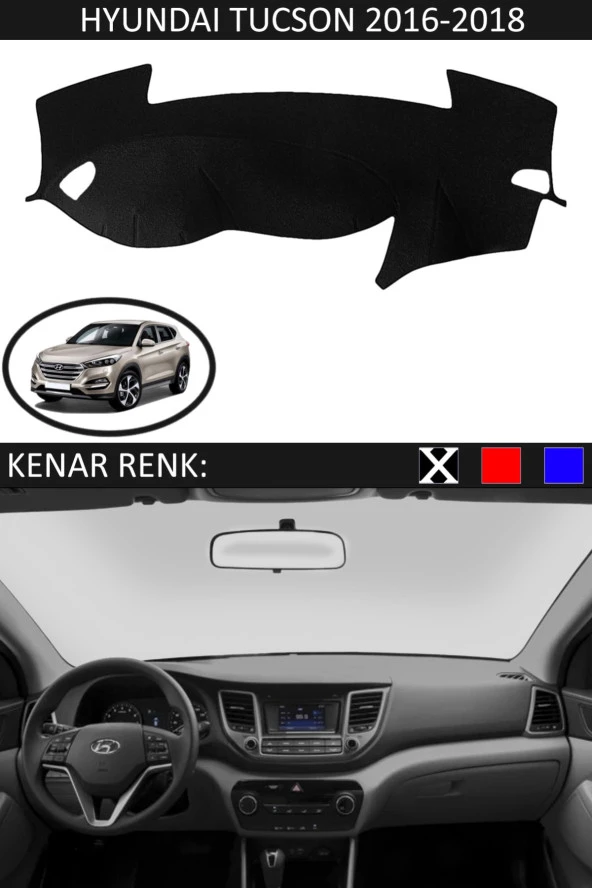 Hyundai Tucson 2016-2018 Için Uygun Torpido Koruma Halısı Siyah Kenar Renk Siyah