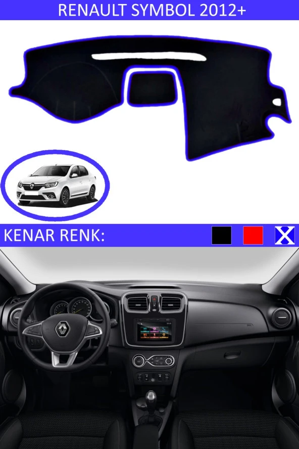 Renault Symbol 2012+ Için Uygun Torpido Koruma Halısı Siyah Kenar Renk Mavi ürün görseli