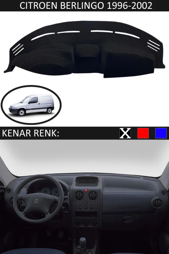 Citroen Berlingo 1996-2002 Modelleri Için Uygun Torpido Koruma Halısı Siyah Kenar Renk Siyah ürün görseli