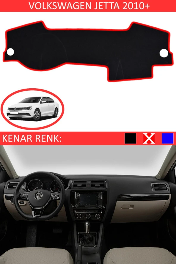 Volkswagen Jetta 2010+ Için Uygun Torpido Koruma Halısı Siyah Kenar Renk Kırmızı ürün görseli