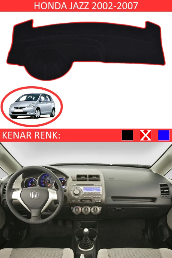 Honda Jazz 2002-2007 Için Uygun Torpido Koruma Halısı Siyah Kenar Renk Kırmızı