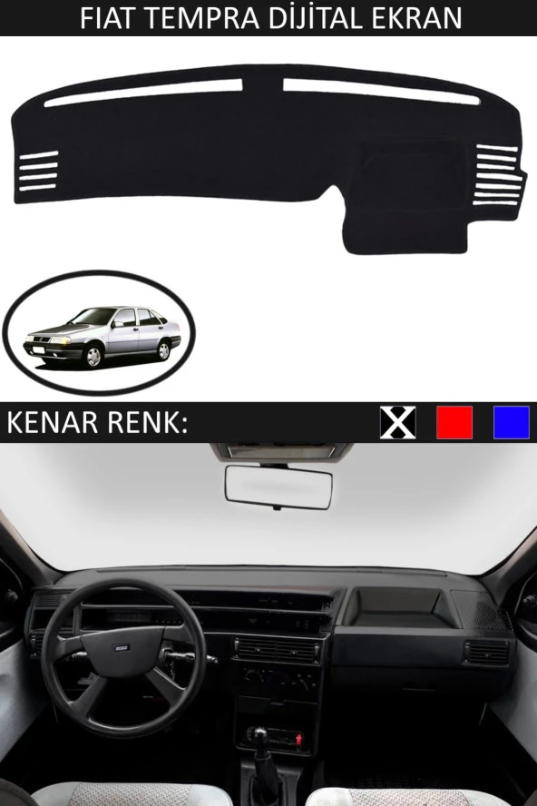 Fiat Tempra Dijital Ekran Için Uygun Torpido Koruma Halısı Siyah Kenar Renk Siyah