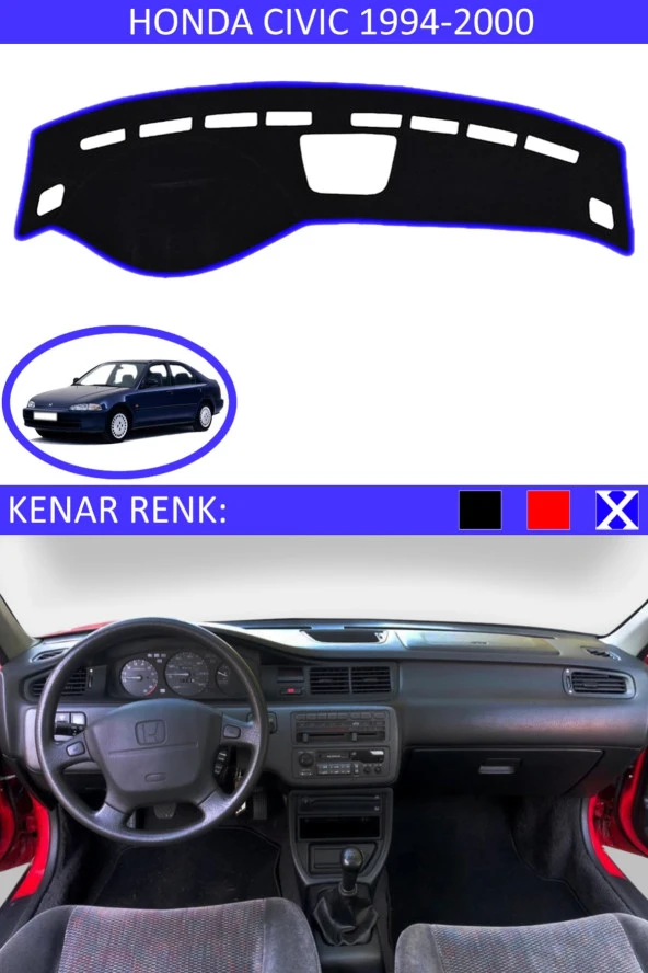 Honda Civic 1994-2000 Için Uygun Torpido Koruma Halısı Siyah Kenar Renk Mavi ürün görseli
