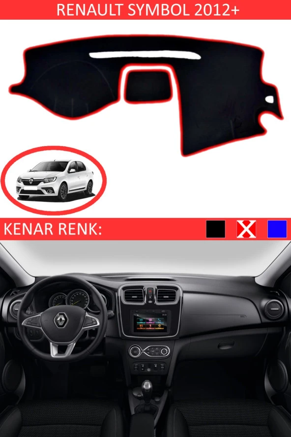 Renault Symbol 2012+ Için Uygun Torpido Koruma Halısı Siyah Kenar Renk Kırmızı ürün görseli